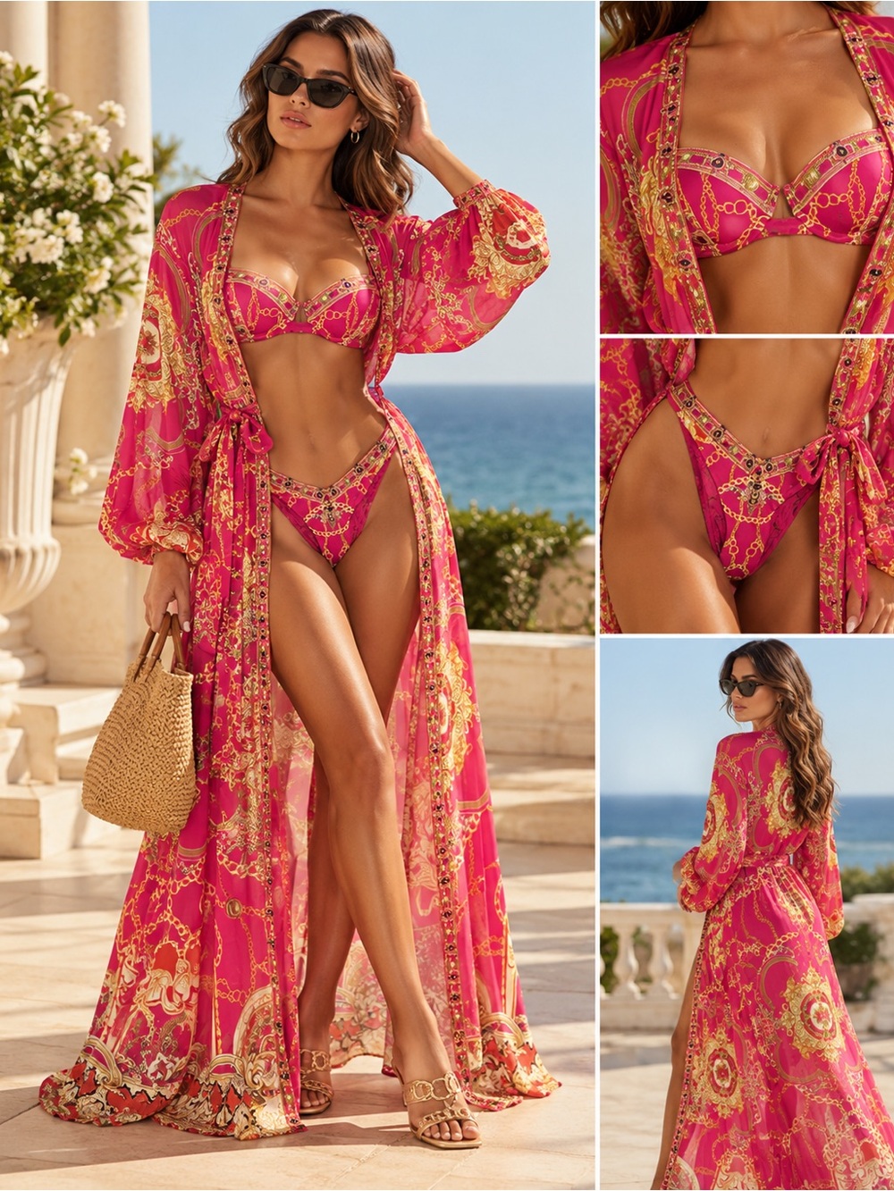 Camilla Romantico Pink & Gold Bikini DUSTER+bikini